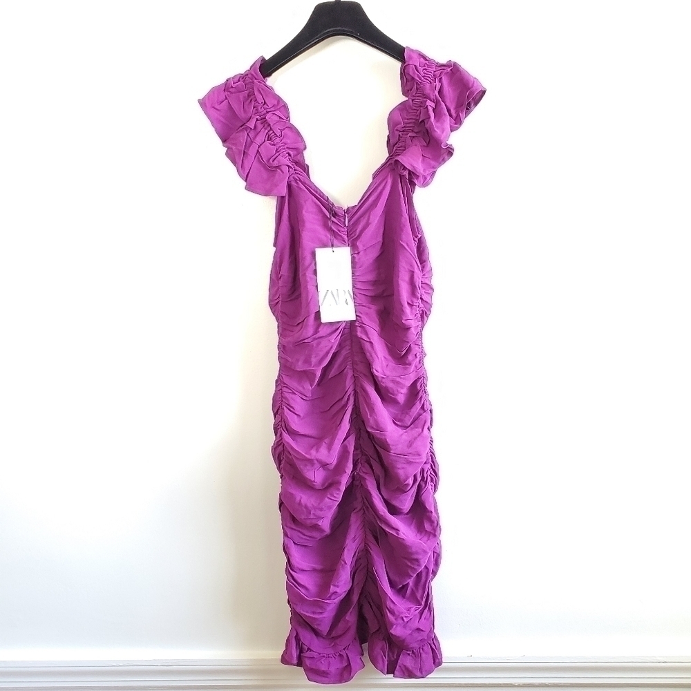 Zara Draped Ruffled Blogger Favorite Purple Mini Dress NWT XS - Picture 11 of 14